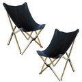 Grilltown Canvas & Bamboo Butterfly Chair - Black - 2 Piece Set GR2527575